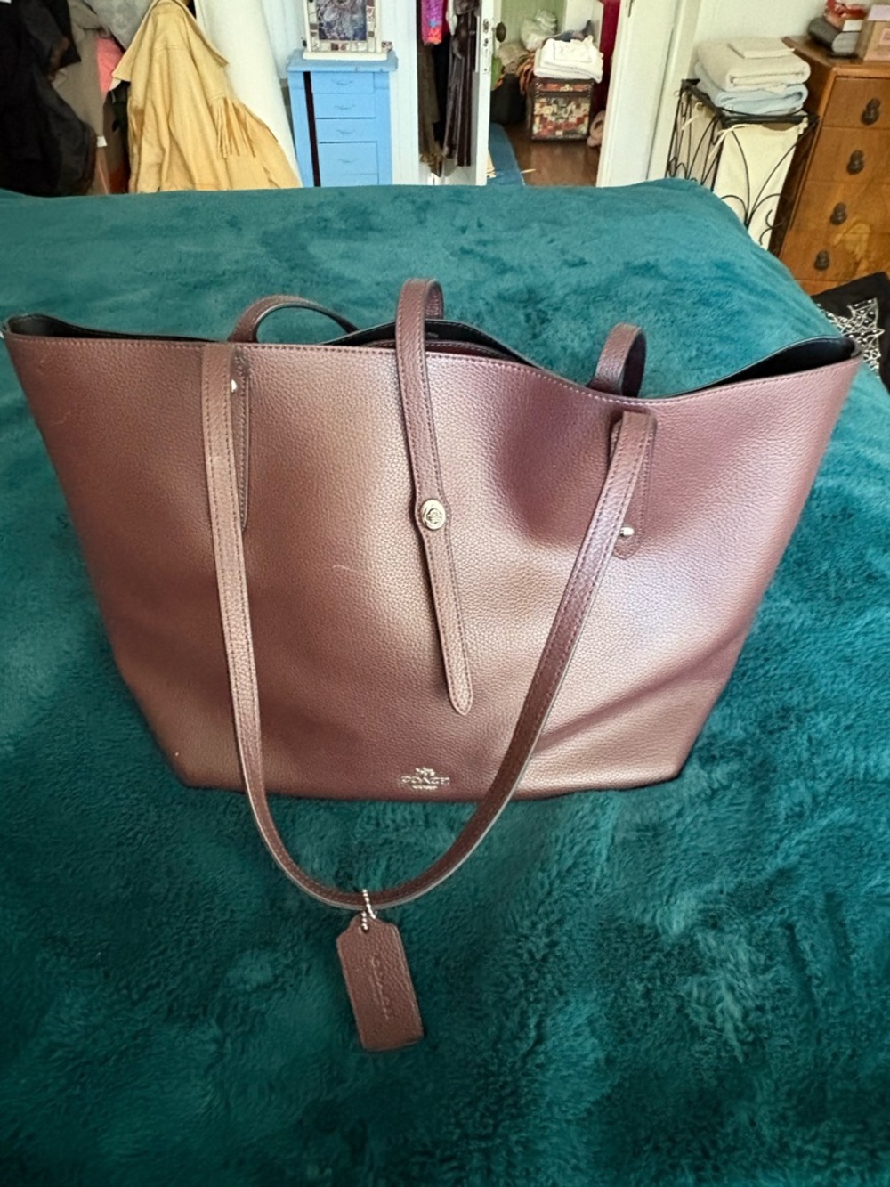 Coach Pebbled Leather Tote in Burgundy